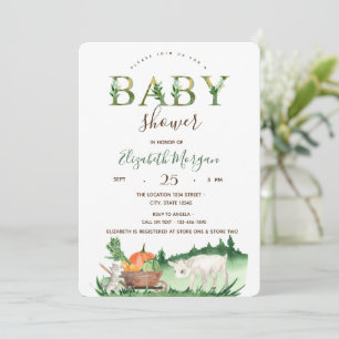 Vattenfärg gårdsdjur får katt baby shower inbjudningar