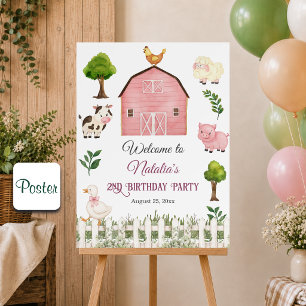 Vattenfärg gårdsdjur lada 2-års födelsedagsfest poster