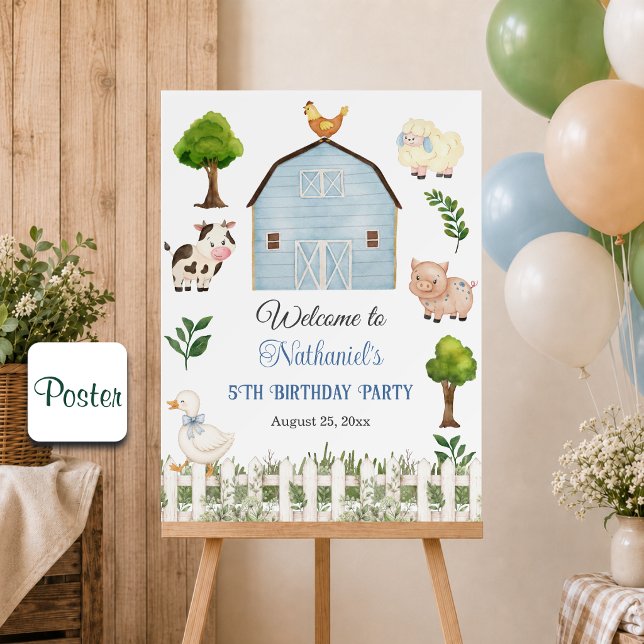 Vattenfärg gårdsdjur lada 5-års födelsedagsfest poster (Skapare uppladdad)