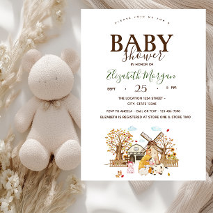 Vattenfärg gårdsdjur Stallbacke Baby Shower Inbjudningar