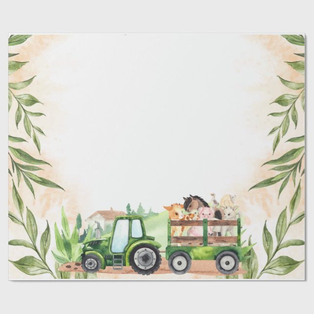 Vattenfärg gårdsdjur traktor presentpapper (Platt)