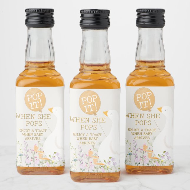 Vattenfärg Gås Anka Vildblomma Baby Shower Spritflaskor Etikett (Flaskor)
