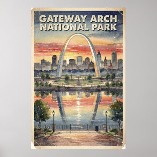 Vattenfärg Gateway Arch National Park Retro Poster