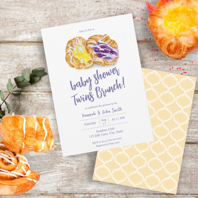 Vattenfärg Gelé Danska Tvillingar Baby Brunch Inbjudningar (Sweet Baby Shower: Savor the Flavor of Irresistible Jelly Danishes!)