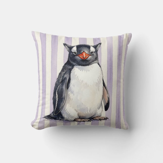 Vattenfärg Gentoo Pingvin Kuddcover Kudde (Framsida)