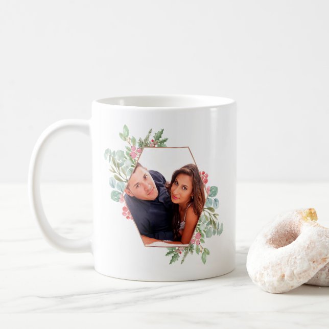 Vattenfärg Geometrisk Jul Foto Kaffemugg (Med munk)
