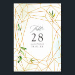 Vattenfärg Geometrisk Kristallbröllop Bordsnummer<br><div class="desc">Trendiga bröllopsbord nummerkort med guldgeometrisk ram designade för att snabbt och enkelt anpassas till ditt evenemang.</div>