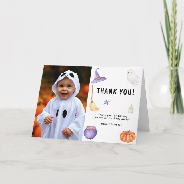 Vattenfärg Ghost barn Första födelsedagsfest Tack Kort (Framsida)