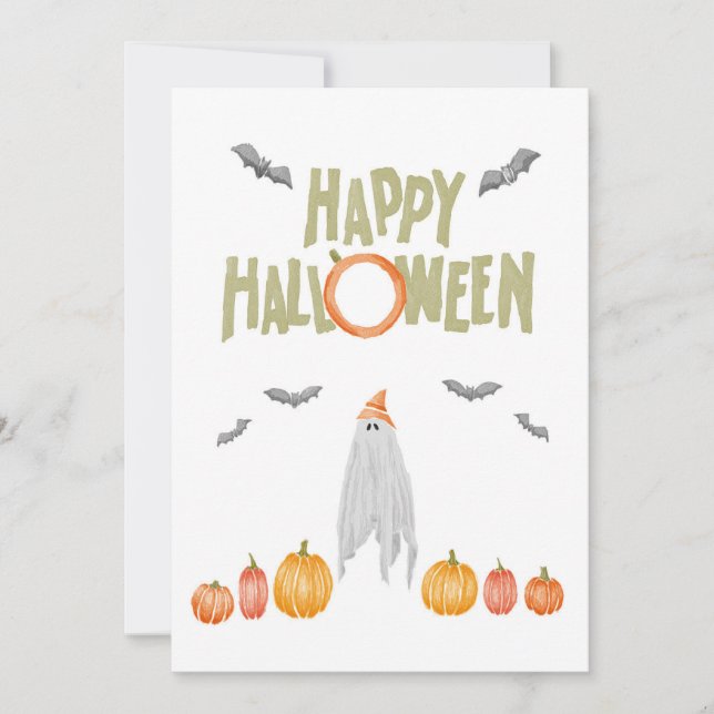 Vattenfärg Ghost Halloween  Inbjudningar (Framsida)