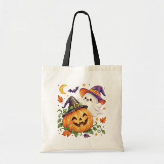 Vattenfärg Ghost & Pumpkin Halloween-handelsväska Tygkasse