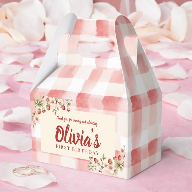 Vattenfärg Gingham Jordgubbs Födelsedagspresentlåd Presentaskar (Bröllop)