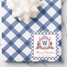 Vattenfärg Gingham Nötknäppare Mus Monogram Krön Fyrkantigt Klistermärke