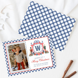 Vattenfärg Gingham Nötknäppare Mus Monogram Krön Julkort