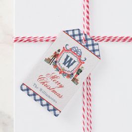 Vattenfärg Gingham Nötknäppare Mus Monogram Krön Presentetikett
