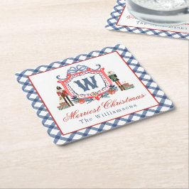 Vattenfärg Gingham Nötknäppare Mus Monogram Krön Underlägg Papper Kvadrat