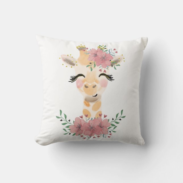Vattenfärg Giraff med blommor Kastkudde Kudde (Framsida)