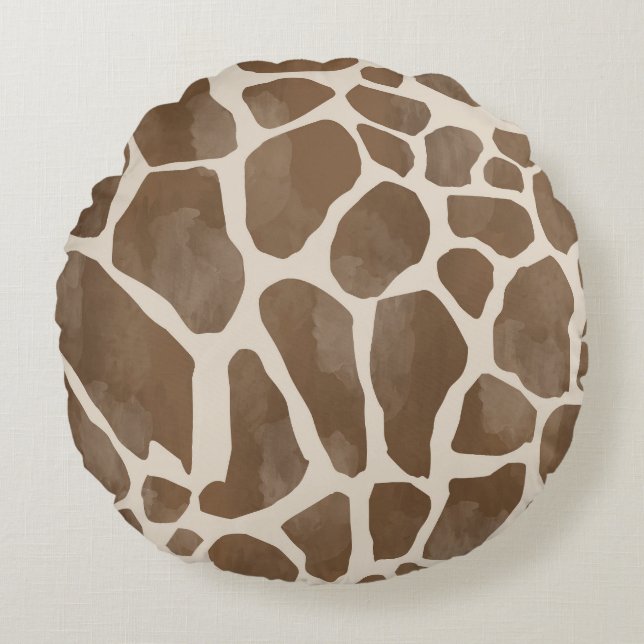 Vattenfärg Giraffe Animal Print Mönster Rund Kudde (Framsidan)