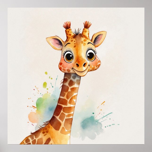 Vattenfärg Giraffe Kids Nursery Painting Poster (Framsidan)