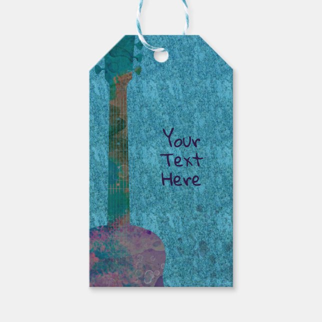 Vattenfärg Gitarr Musikalisk Födelsedagsfest Förmå Presentetikett (Framsidan)