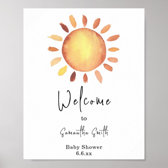 Vattenfärg Glad Gul Solsken Välkommen Poster (Framsidan)