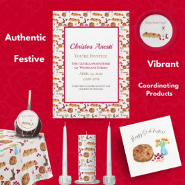 Vattenfärg Glad påsk Tsoureki bröd inbjudan