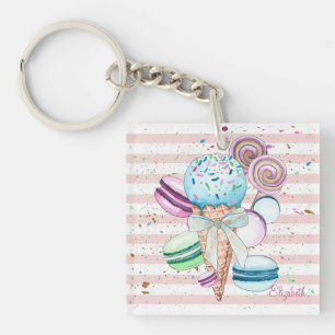 Vattenfärg glass, makarons, rosa ränder