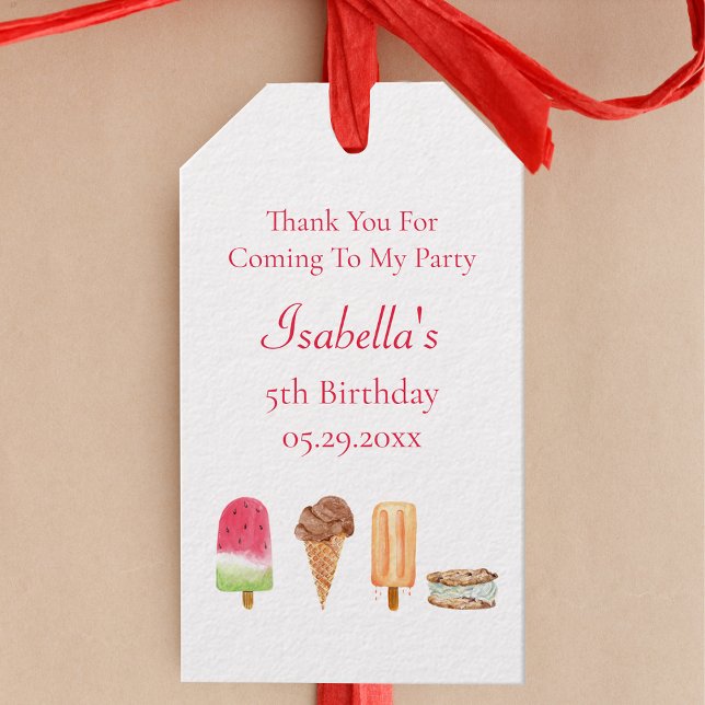 Vattenfärg Glass & Pinnar Födelsedagsfest Presentetikett (Sweet Celebrations: Watercolor Ice Cream & Popsicles Birthday Party Gift Tags)
