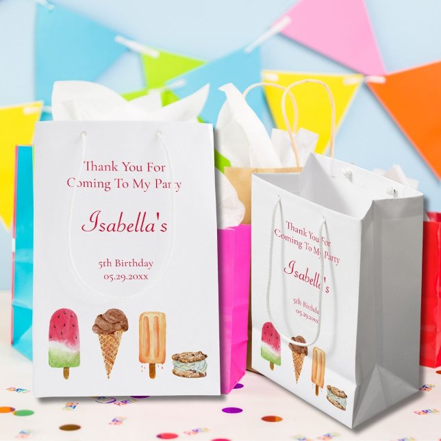 Vattenfärg Glass & Popsicles Födelsedags Tacksamhe (Charming Watercolor Ice Cream & Popsicles Bag: Ideal for Birthday Gift Giving or favor bag! )