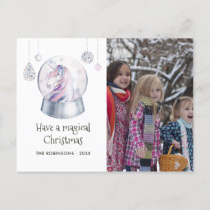 Vattenfärg Glitter Enhörning Vinter Semester Foto Helg Vykort