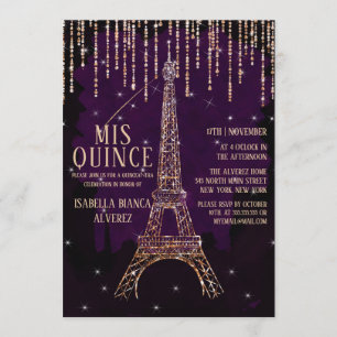 Vattenfärg Glitter Paris Eiffel Torn Quinceañera Inbjudningar