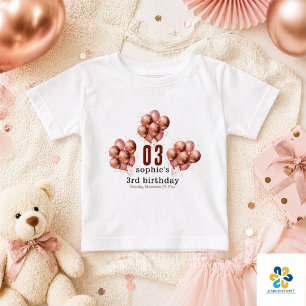 Vattenfärg Glitter Rosa Guld ballong 3-års födelse T Shirt