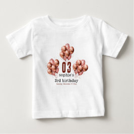 Vattenfärg Glitter Rosa Guld ballong 3-års födelse T Shirt