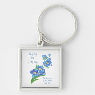Vattenfärg Glöm mig inte blomma och skript Fyrkantig Silverfärgad Nyckelring