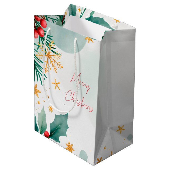 Vattenfärg God jul Gift Bag - Elegant (Baksidan Vinklad)