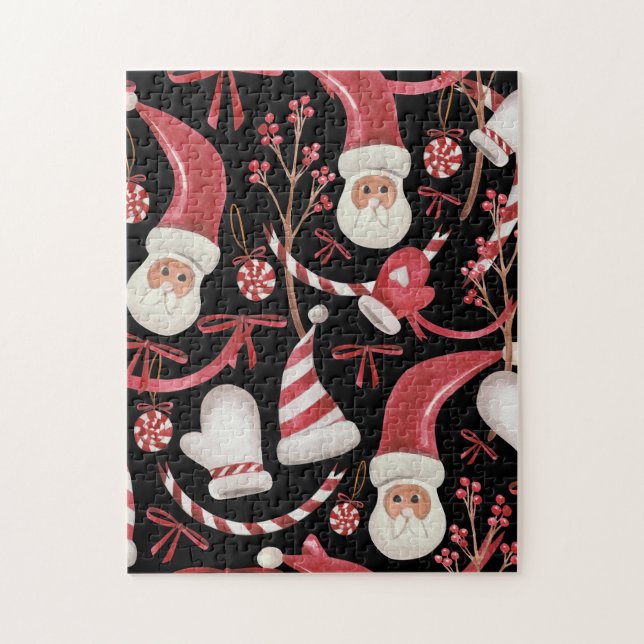 Vattenfärg God Jul Mönster- Konstnärlig Stil Pussel (Vertikal)