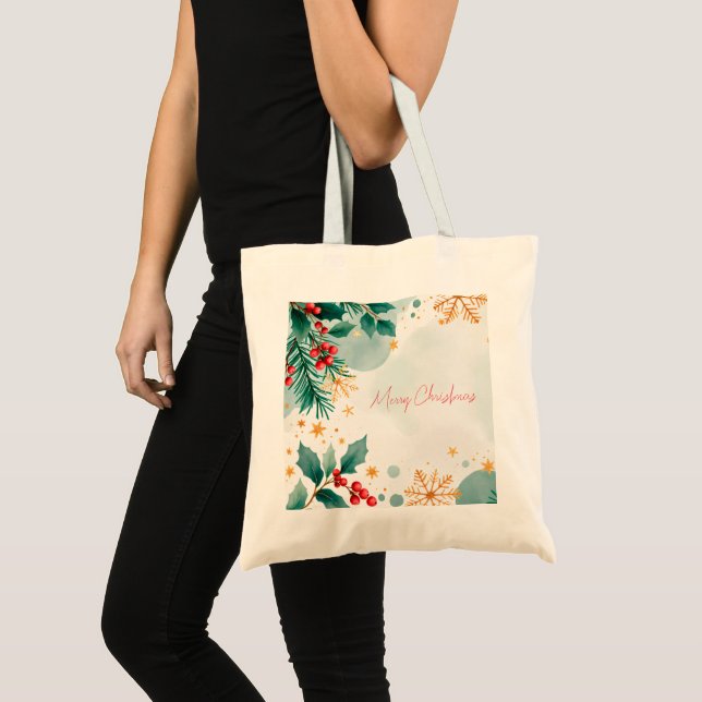 Vattenfärg God jul Tote Bag - Festive Tygkasse (Framsida (produkt))