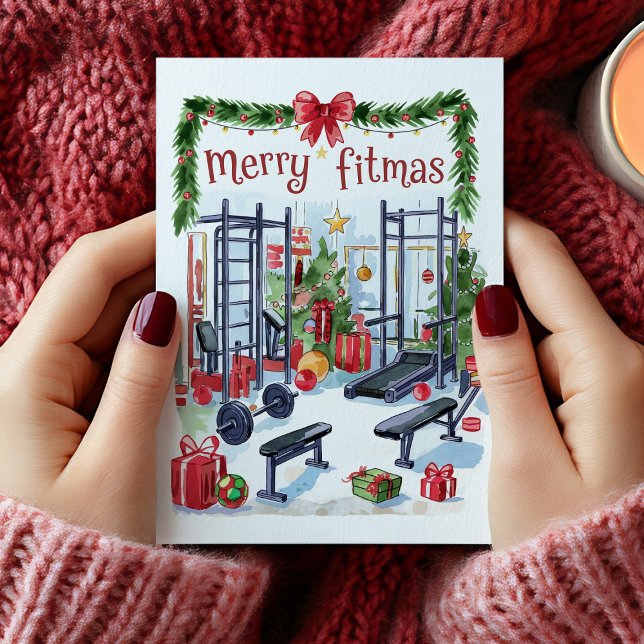 Vattenfärg God Jul Träningskort Julkort (Watercolor Merry Fitmas Fitness Christmas Card)