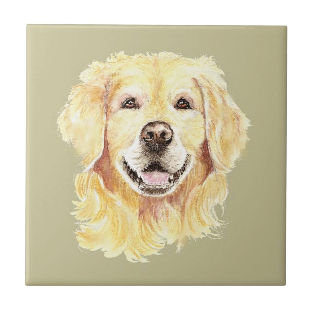 Vattenfärg Golden Retriever Hund Pet Animal Kakelplatta (Framsidan)