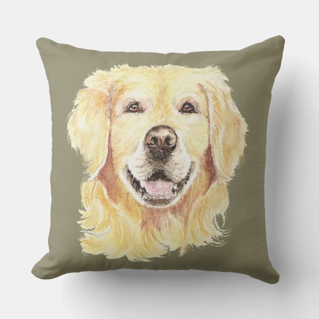 Vattenfärg Golden Retriever Hund Pet Animal Utomhuskudde (Framsida)