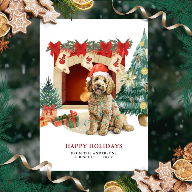 Vattenfärg Goldendoodle julkort (Skapare uppladdad)