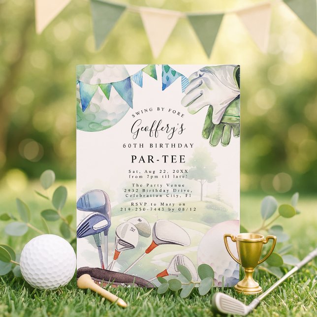 Vattenfärg Golf Tematisk Vuxen Födelsedagsfest Inbjudningar (Skapare uppladdad)