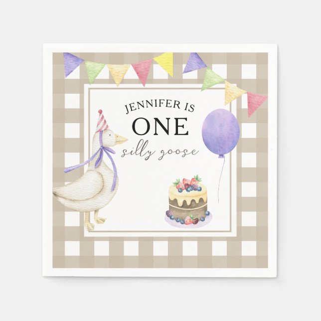 Vattenfärg Goose 1:a födelsedag Pappersservett (Framsidan)