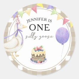 Vattenfärg Goose 1:a födelsedag Runt Klistermärke