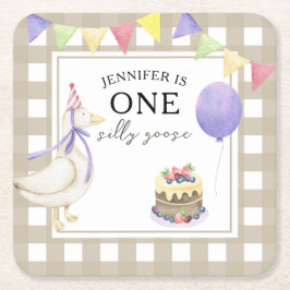 Vattenfärg Goose 1:a födelsedag Underlägg Papper Kvadrat