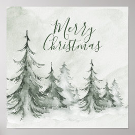 Vattenfärg Granar Vinter, Julfest Poster