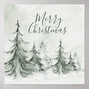 Vattenfärg Granar Vinter, Julfest Poster