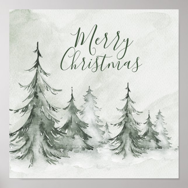 Vattenfärg Granar Vinter, Julfest Poster (Framsidan)
