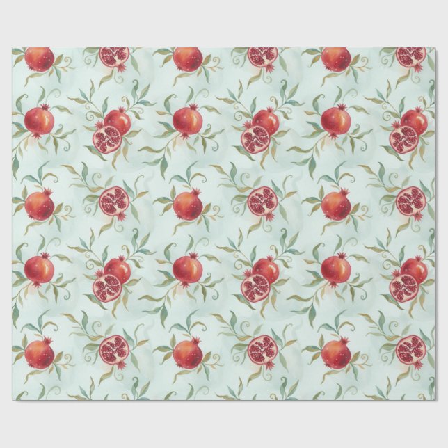 Vattenfärg Granatäpple Frukt och blad  Presentpapper (Platt)