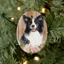 Vattenfärg Gräns Collie & Flowers Julgransprydnad Keramik