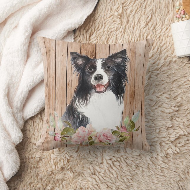 Vattenfärg Gräns Collie & Flowers Kudde (Filt)